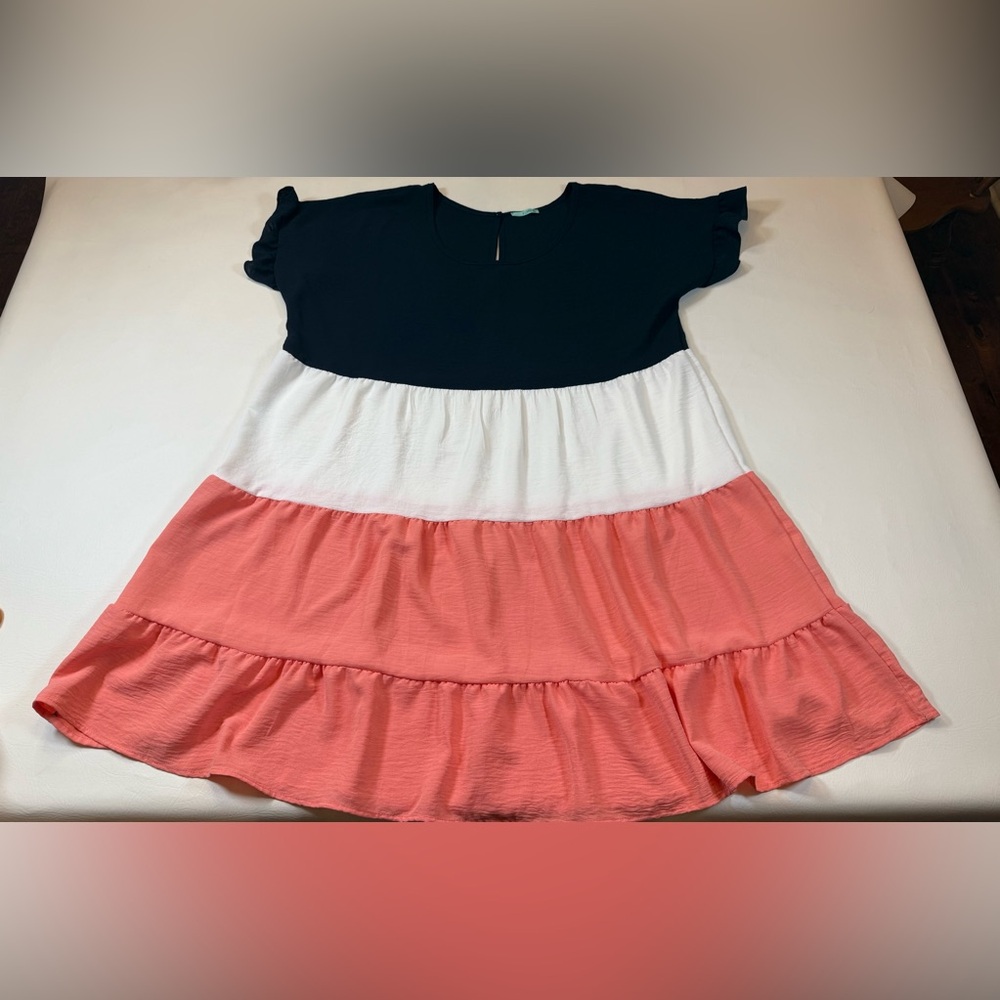 P.S.Kate color block ruffled hem dress pink white navy women’s 3X (bin EE) - Picture 5 of 9